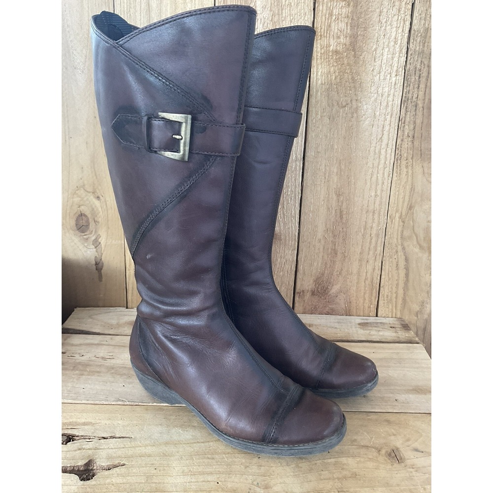 Aerosoles Tall Brown Leather Boots Comfort Zip Up Office Women’s Sz 7.5 Flat